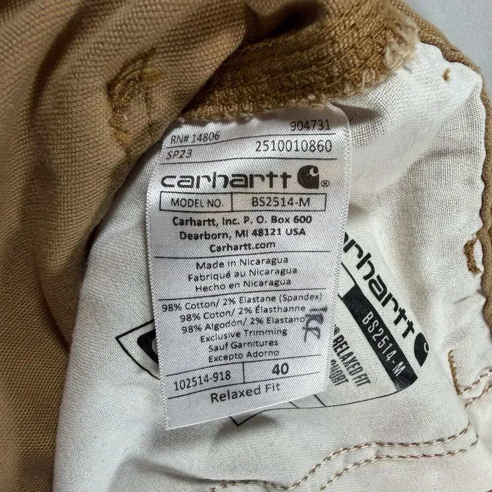 Men's 40 Carhartt Shorts Tan  Rugged Flex Relaxed Fit Canvas Work Model#Bs2514-M